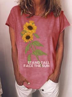 Simple T-Shirts is fashionable and cheap, come to Lilicloth to find out about the Clothing Face The Sun, Women Shirt Top, Short Sleeve Tops, Stand Tall, Online Tops, Dresses With Leggings, Cotton Tops, Casual Tops, Short Sleeves Tops