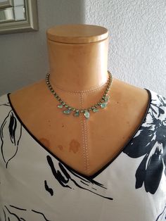 "A 1940's Light Green Opaque Stone & Rhinestone Choker Dream! It's an unsigned Choker with splendid Opaque stones and Lime Green Glass Rhinestones. The base metal is a Silver Tone metal with cups to hold each stone. At the end is a large hook used as a clasp. The choker measures: 15\"L and is in great vintage condition. All stones and Rhinestones are intact with non-missing. It will arrive just in time for St. Patrick's Day in a gift box with FREE SHIPPING. Measures: 15\"L Stones from center Vintage Green Choker Necklace, Green Rhinestone Necklace Gift, 1950s Hollywood Glamour, Vintage Rhinestone Choker For Party, Green Crystal Rhinestone Necklace, Vintage Rhinestone Crystal Choker Necklace, Rhinestone Choker, Enamel Jewelry, Base Metal