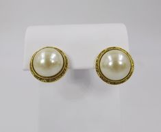 Formal Gold Pearl Earrings Cabochon, Gold Cabochon Pearl Earrings, Faux Pearl Earrings, Pretty Earrings, Pierced Ears, Gold Trim, Jewelry Earrings Studs, Ear Piercings, Post Earrings