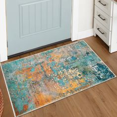 PRICES MAY VARY. [Modern Abstract Area Rug] - Add a pop of color for you home with this area rug. Designed with delicate palette, this collection impresses with an abstract print with splashes of blue, orange, yellow, and gray hues. It looks like a sunset, gives people a relaxing feeling, suitable for modern industrial and contemporary homes. [Safety Non-Slip Rug] - Our indoor door mat made of extra-absorbent fabric top layer and thousands of anti-skid point plastic backing which is safe for eve Family Living Room, Colorful Kitchen, Abstract Area Rug, Indoor Door, Entryway Mats, Front Door Rug, Indoor Door Mats, Soft Flooring, Indoor Carpet