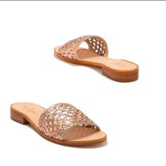 Nwot Kate Spade Berlin Leather Woven Sandal In Rose Gold Approx 1" Heel True To Size Kate Spade Open Toe Sandals For Spring, Kate Spade Spring Open Toe Sandals, Kate Spade Leather Beach Sandals, Kate Spade Leather Sandals For Beach, Kate Spade Open Toe Sandals For Vacation, Kate Spade Leather Sandals For Summer, Kate Spade Leather Sandals For Vacation, Kate Spade Closed Toe Summer Sandals, Kate Spade Closed Toe Sandals For Summer