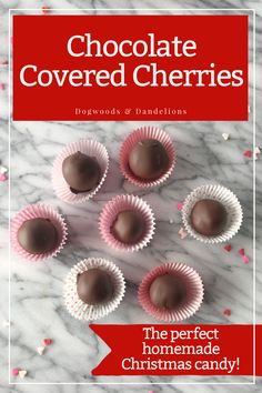 7 homemade chocolate covered cherries in paper liners on a marble tray surrounded by small candy hearts Choc Covered Cherries, Homemade Cherry Cordials, Cordial Cherries Recipe, Cherry Truffles Recipe, Cherry Blossom Candy, Homemade Chocolate Candy Recipes, Cherries Recipes