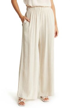 Renee C Wide Leg Linen Blend Pants | Nordstromrack Outfit For Wedding, Linen Pants Outfit, Summer Wedding Outfits, Linen Blend Pants, Soft Natural, Linen Pants, Pants Outfit, Wedding Outfit, Summer Wedding