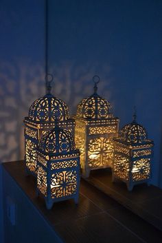 arabic lanterns are lit up in the dark