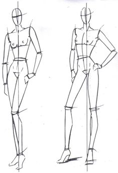 three sketches of female mannequins, each with their own body and torso