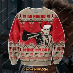 Dirty Harry 3D Print Knitting Pattern Ugly Christmas Sweater Hoodie All Over Printed Dirty Harry, Make My Day, Family Funny, Sweater Gift, Wool Blend Sweater, Ugly Sweater, Christmas Sweatshirts, Ugly Christmas, Christmas Sweater