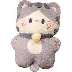 a gray and white cat stuffed animal