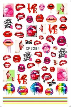 Sexy Red Lips Love Cherries Nail Stickers XF3384 Fashion Nail Art, Black Skull Tattoo, Stone Nail Art, Dragon Nails, Image Nails, Temporary Tattoo Sleeves, Colorful Nail Art, Flower Market Poster, Decoration Tips