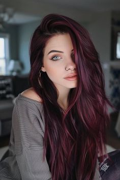 Update your look with our top picks of 24 trendy dark cherry hairstyles. This modern color is perfect for anyone seeking a noticeable yet sophisticated change. Don't wait, click through to see more styles and find your new favorite rich hue today! Grown Up Pigtails, Her Hairstyles, Subtle Fun Hair Color, Burgundy Violet Hair, Red Wine Hair Color With Highlights, Red And Black Hair Color Ideas, Dark Red And Pink Hair, Burgundy Hair Pale Skin, Dark Copper Red Hair