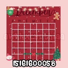 a red calendar with christmas decorations on it