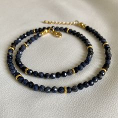 ★ Natural Stone (Sapphire) ★ Sapphire Bead Chain (16 inches) ★ Adjustable chain (16-17 inches) ★ Gold Plated Closure Classy Beaded Jewelry, Sapphire Round Bead Necklaces For Gifts, Sapphire Round Beads Necklace For Gift, Sapphire Gemstone Beads Necklaces As Gift, Sapphire Faceted Beaded Necklace For Gift, Sapphire Gemstone Beads Necklaces For Gift, Faceted Sapphire Beaded Necklace Gift, Sapphire Rondelle Necklace As A Gift, Sapphire Rondelle Necklace For Gift