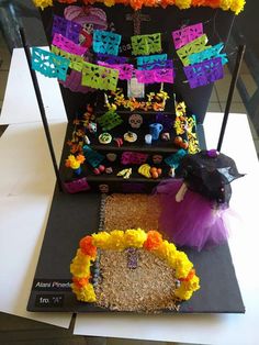 a table with some decorations on top of it