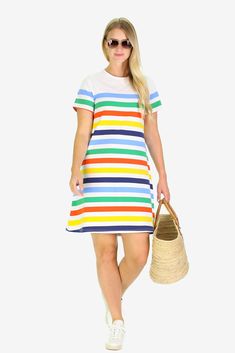 The Nadine Dress is a staple t-shirt dress! This versatile piece is perfect for transitioning between seasons and to last all summer long! FAVORITE FEATURES: T-Shirt dress 100% classic Peruvian cotton Relaxed A-line fit Crew Neck Cotton Beach Dress, Cotton Crew Neck Beach Dress, Summer Daywear Crew Neck Dresses, Summer Crew Neck Dress, Knee-length Cotton T-shirt Dress For Summer, Casual Crew Neck Dress For Vacation, Spring Vacation Dresses With Crew Neck, Striped Crew Neck Dresses For Spring, Crew Neck Dress For A Spring Day Out