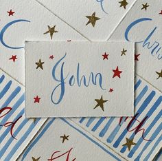 some red, white and blue cards with stars on them