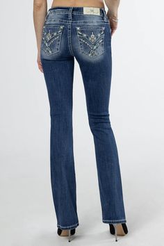 Mix our classic Womens denim with a pop of color for the perfect addition to your wardrobe! Shop our Teal Feathers Bootcut Jeans at MissMe.com Embellished Dark Wash Bottoms, Dark Wash Embellished Straight Leg Bottoms, Embellished Dark Wash Straight Leg Bottoms, Embellished Straight Leg Dark Wash Bottoms, Embellished Fitted Dark Wash Jeans, Fitted Denim Flare Jeans With Rhinestones, Fitted Mid-rise Jeans With Rhinestones, Fitted Straight Leg Rhinestone Jeans, Fitted Straight Leg Jeans With Rhinestones