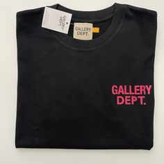 Unique Pink Gallery Dept Shirt, Pink Branded T-shirt For Streetwear, Pink Text Print Shirt For Streetwear, Relaxed Fit Pink Shirt With Text Print, Pink Relaxed Fit Shirt With Text Print, Pink Spring Shirt For Streetwear, Pink Spring Streetwear Shirt, Long Sleeve Pink Shirt With Text Print, Pink Short Sleeve Shirt With Logo Print