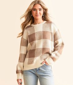 Z Supply Check You Later Sweater - Brown/Cream X-Small, Women's Campfire Brushed checkered print open weave sweater Bust measures 44 on size small Body length 23 on size small. 43% Acrylic 30% Polyester 27% Nylon. Hand wash cold with like colors inside out. Do not bleach. Lay flat to dry. Do not wring or twist. Iron low if necessary. Dry clean. Apparel & Accessories > Clothing > Shirts & Tops Open Weave Sweater, Latest Sweater, Sweater Brown, Checkered Print, Sweater For Women, Women's Sweaters, Open Weave, Accessories Clothing, Brown Sweater