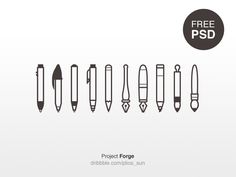 a set of different types of pens and pencils with the text free psd