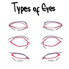 the different types of eyes are shown in red, blue and black ink on a white background