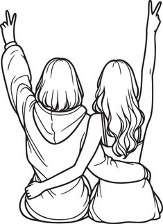 2 Friends Sketch, Best Friend Pictures To Draw, Two Bff Drawings, Bestie Drawings Aesthetic, Best Friend Sketches Easy, Best Friend Drawing Easy, Best Friend Clipart, Two Girls Drawing Friends, Best Friend Pictures Drawings