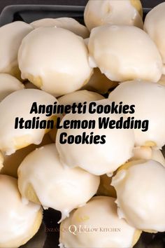 A pile of Anginetti Italian Lemon Wedding Cookies.  The Cookies are dome shaped with white glaze frosting. Italian Cookie Tray, Anginetti Cookies, Most Popular Cookies, Cookie Table Wedding, Wedding Cookies Recipe, Cookies Italian, Italian Wedding Cookies