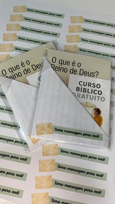 several pieces of paper sitting on top of each other with words in spanish and english