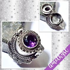 Amethyst Eclectic Bollywood Silver Poison Ring, Size 8 (Plum / Purple) *Perfect Fidget Toy With Satisfying Asmr Clicks!* Style: Boho, Gypsy, Steampunk, Ethnic, Festival, Renaissance Fair, Artisan, Handcrafted, Handmade Metal: Plated Sterling Silver 925 Features: Ethnic Styling With Layered Patterns Of Rope, Hearts, Beads & Scrolls, Smooth Bezel, Latch With Hinge For Opening & Closing Stone: Amethyst, Round, Faceted (Plum / Purple) Main Stone Size: 10 Mm Created In / Purchased From: Jaipur, India Purple Fusion Style Round Jewelry, Mystical Silver Amethyst Ring, Silver Amethyst Ring In Mystical Style, Purple Fusion Style Jewelry As Gift, Purple Fusion Jewelry For Gifts, Purple Fusion Jewelry As A Gift, Purple Fusion Style Jewelry Gift, Nickel-free Purple Amethyst Ring Gift, Handmade Silver Amethyst Ring As Gift