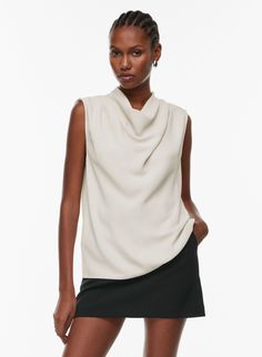 CARTER BLOUSE | Aritzia Satin Bustier Top, Wedding Sweatshirts, Melina Pant, Cowl Neck Blouse, Olive Skirt, Viscose Blouse, Satin Bustier, Strapless Bustier, Awesome Blouse