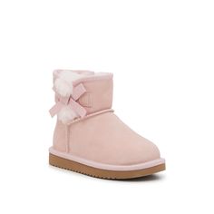 Koolaburra by UGG-Victoria Mini Boot - Kids' Add the Victoria Mini boots to your little fashionista's closet and they'll be ready to take on the cold weather seasons in style! This playful pair from Koolaburra by UGG features a sweet bow-embellishment, crafted with a suede upper and a faux fur lining that will keep them warm and cozy. Not sure which size to order? Click here to check out our Kids’ Measuring Guide! For more helpful tips and sizing FAQs, click here . Casual Pink Winter Booties, Dollette Shoes, White Uggs, Uggs Boots, Mini Boots, Weather Seasons, Koolaburra By Ugg, Kids Lighting, Kids Boots