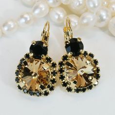 "Brown Black Earrings Champagne Black Earrings Black Brown premium Crystal large Drop Halo Earrings, Black Brown Leverbacks, Gold,GE102 Total diameter of the large stone and strass 5/8\" (16mm) The length of stone area 3/4\" (19mm) Total Length of earring 1\" (25mm) Will add just the right hint of color. Check the additional photos to choose different colors or finish. There are matching necklaces rings and bracelets to go with it in my shop. All items are sent in a jewelry gift box ." Black Round Clip-on Earrings For Party, Black Round Crystal Earrings For Party, Black Crystal Earrings For Party, Formal Jewelry, Halo Earrings, Wedding Jewelry Earrings, Black Earrings, Earrings Black, Matching Necklaces