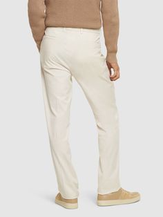 Externally extended waistband with button closure. Concealed front zip closure. Belt loops. Care instructions: Hand wash only. Dry garment on a horizontal surface, iron at medium temperature. Alternatively, delicately dry clean garment.. Model is wearing a size48 Beige Bottoms With Pressed Crease And Straight Hem, White Straight Leg Bottoms With Pressed Crease, Elegant Beige Bottoms With Straight Hem, Slim Fit Bottoms With Belt Loops And Straight Hem, Fitted Beige Bottoms With Straight Hem, Beige Fitted Bottoms With Straight Hem, Tailored White Bottoms With Straight Hem, White Tailored Bottoms With Straight Hem, Beige Slim Fit Bottoms For Work