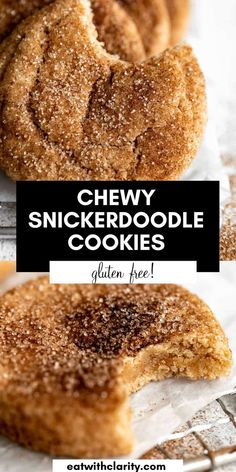 chewy snickkerdoodle cookies on a cooling rack with text overlay