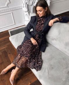 Long Sleeve Ruffle Dress, Feminine Style, Fitted Tweed Dress For Fall, Casual Style, Sezane Dress Winter, Chic Stretch A-line Sweater Dress, Sezane Floral Dress, Printed Casual Dresses, Long Sleeve Casual Dress, Looks Chic, Fashion 2020