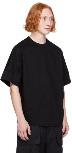 Oversized cotton jersey T-shirt. · Paneled construction · Rib knit crewneck · Logo embroidered at chest · Webbing trim at side seams · Raglan sleeves Supplier color: Black Juun J, Black Racer, J Black, T Shirt Oversized, Knit Crewneck, Jersey T Shirt, Logo Embroidered, Raglan Sleeve, Rib Knit