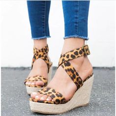 Woman Wedge Sandals Summer Pumps Cross-tied High Heels Platform Shoes Heels High Classy, Strappy Wedge Heels, Summer Pumps, Leopard Wedges, Platform High Heel Shoes, Heels Platform, High Heel Wedges, Womens Sandals Wedges, Strappy Wedges