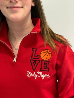 This casual comfy sweatshirt is the perfect shirt for your basketball team! Customize this jacket with your own team name. Customize the thread colors to match your team colors! Sample shown is a red 1/4 zip sweatshirt. To order, select size and shirt choice in drop down menu then add the following to the personalization box: 1. shirt color 2. team name or player's name 3. thread color for the LOVE (not the basketball, just the words) 4. thread color for the team name and monogram(if purchased) Cheer Coach Gifts, Love Basketball, Personalized Sweater, Personalized Basketball, Team Jackets, Cheer Coaches, Basketball Coach, Coach Gift, Basketball Mom