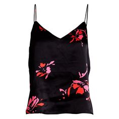 From Intermix. This Airy Camisole Is Cut From Fluid Black Silk Satin Printed With A Pink And Red Floral Motif. Colour: Multi. Size Conversion 38 - Us 6/M. Would Be Cute With Jeans And A Nice Pair Of Heels Black Silk Camisole For Spring, Chic Black Floral Print Tank Top, Silk Midi Skirt, Satin Camisole, Floral Cami, Silk Cami, Black Camisole, Silk Camisole, Satin Top