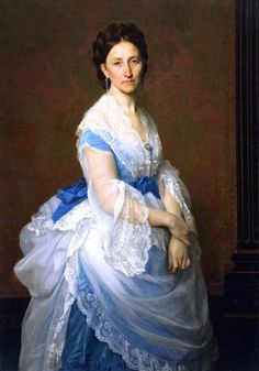 a painting of a woman in a blue dress