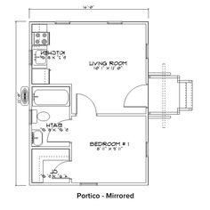 the floor plan for a studio apartment with one bedroom and an attached living room area