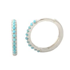 "This finely handcrafted huggie hoop dangle earring is composed of 14K solid gold and pavé set with genuine AAA quality round cabochon cut natural real Turquoise gemstones. This earring also features a secure hinged closure for the ease of taking them on and off. NOTE: This specific listing is for merchandise that we have available in stock & ready to ship. If you are interested in purchasing this item with more 14K gold color options & quantities kindly click the following link for your Stackable Huggie Earrings As Gift In Fine Jewelry, Stackable Huggie Earrings Fine Jewelry For Gift, Stackable Sterling Silver Huggie Earrings As Gift, Sterling Silver Stackable Huggie Earrings As Gift, Stackable Sterling Silver Hoop Earrings, Stackable Sterling Silver Hoop Earrings Fine Jewelry, Small Hoop Stackable Huggie Earrings As Gift, Sterling Silver Gemstone Huggie Earrings, Blue Sterling Silver Huggie Earrings