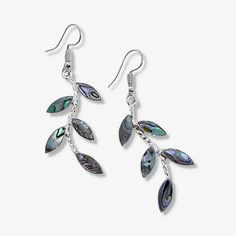 Handcrafted silver plated with abalone shell and resin, earrings. leaf cascade design. Size is approximately 6 cm long including hooks by  2 cm wide. Earrings are handmade in Taxco Mexico by our Fair Trade Partners. Great special gift. Spend over $35 US Dollars with us and receive FREE postage for orders to the USA. Abalone Shell Dangle Jewelry, Silver Abalone Shell Drop Earrings, Silver Drop Earrings With Abalone Shell, Silver Dangle Earrings With Mother Of Pearl, Silver Mother Of Pearl Dangle Earrings, Silver Abalone Shell Earrings, Silver Jewelry With Abalone Shell Ear Wire, Silver Mother Of Pearl Earrings With Ear Wire, Hanging Leaves