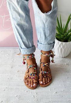 Rainbow tie up sandals greek leather sandals boho | Etsy Boho Shoes Sandals Hippie, Cheap Multicolor Sandals For Beach Season, Cheap Casual Lace-up Sandals For Beach, Dressy Flat Sandals Bohemian, Luxury Bohemian Sandals For The Beach, Luxury Bohemian Beach Sandals, Braided Sandals With Jeans, Cheap Spring Strappy Sandals, Cheap Bohemian Sandals For Party