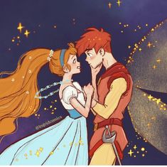 the prince and princess are kissing in front of stars