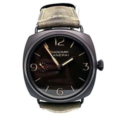 Pre-Owned Panerai Radiomir PAM00504 47mm Manual Watch with Black Face & 3 Day Power Reserve. Serial DT1868087 Olive Strap. Includes 2012 Warranty Booklets. Designer Watch With Chronometer And Round Dial, Designer Automatic Watch With Round Dial, Designer Automatic Watches With Round Dial, Luxury Black Round Watch Accessories, Black Watch Bands With Diamond Hour Markers, Designer Brown Watches With Diamond Hour Markers, Panerai Radiomir, Panerai Watches, Watch Design