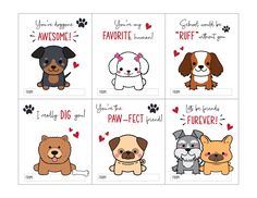 four cards with dogs on them and the words i love my dog, favorite friend