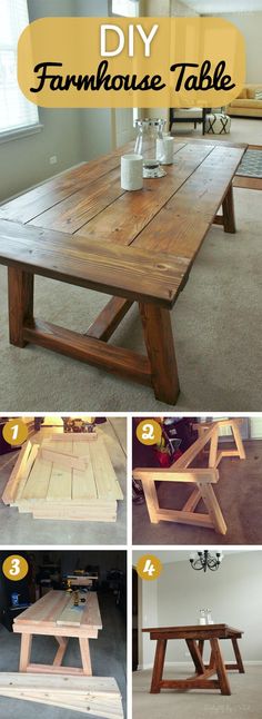 diy farmhouse table with instructions to make it