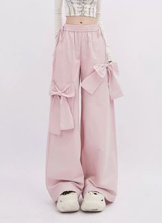 Center Chart, 3d Pocket, Palazzo Jeans, Crop Top Dress, Ribbon Design, Collar Designs, Wide Pants, Pink Cotton, Pink Bow