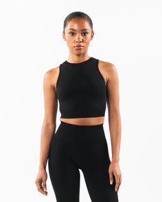 Black Seamless Athleisure Tank Top, Black Athleisure Tank Top With Built-in Bra, Black Sweat-resistant Athleisure Tank Top, Black Compressive Cropped Activewear, Compressive Black Sportswear Tank Top, Contour Lines, Wordmark Logo, Black Crop Top Tank, Word Mark Logo