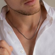 M E N ' S ∙ S N A K E ∙ C H A I N ∙ N E C K L A C E Discover the perfect blend of boldness and sophistication with our Men's Thick Snake Chain Necklace. Its minimalist style and versatile nature makes it a must-have accessory in your ensemble ♡ Pair it with one of our bold, statement rings or your existing jewelry collection to enhance any outfit!  * Material: Vermeil On Brass * Finish: Sterling Silver ∙ 18K Gold * Featuring High Quality ~3mm Thick Snake Chain, adjustable from 20 to 22 INCHES. Luxury Snake Chain Necklaces For Men, Nice Necklace For Men, Luxury Men's Snake Chain Necklaces, Classic Stainless Steel Curb Chain Jewelry, Minimalist Box Chain Jewelry As Gift, Classic Stainless Steel Necklaces, Formal Stainless Steel Necklace With Curb Chain, Modern Curb Chain Jewelry As A Gift, Everyday Sterling Silver Curb Chain Jewelry