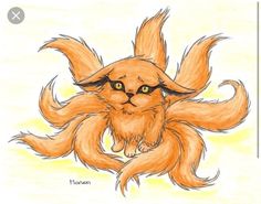 a drawing of an orange furry animal with big eyes and long, fluffy hair on it's face